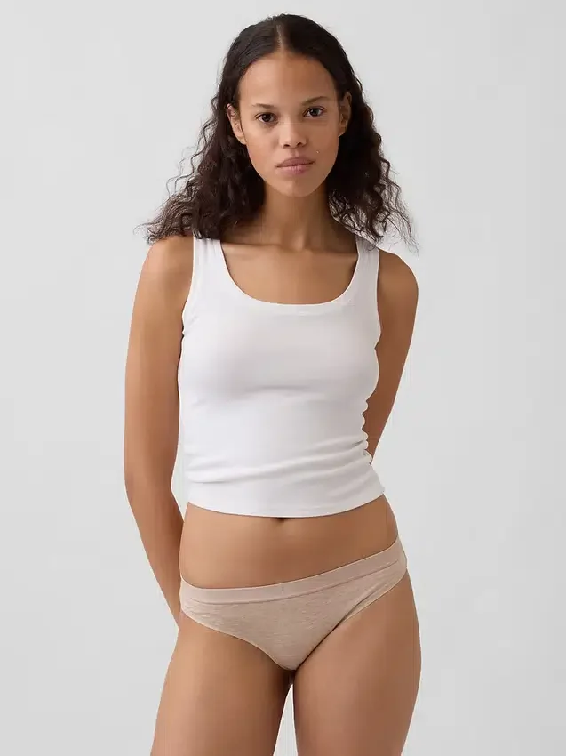 Slip bikini en coton bio extensible avec logo