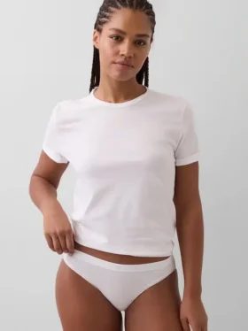 Slip bikini en coton bio extensible avec logo