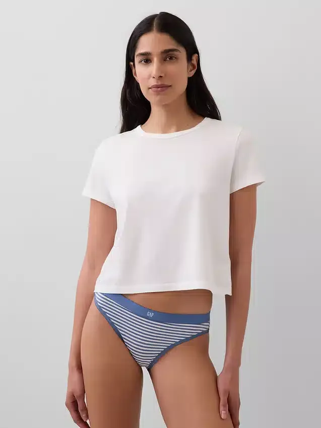 Slip bikini en coton bio extensible avec logo