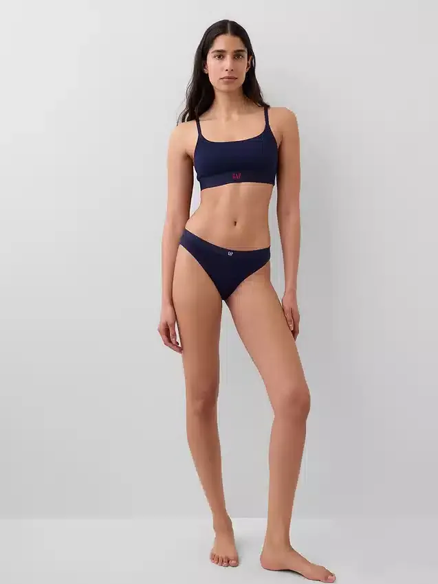 Slip bikini en coton bio extensible avec logo