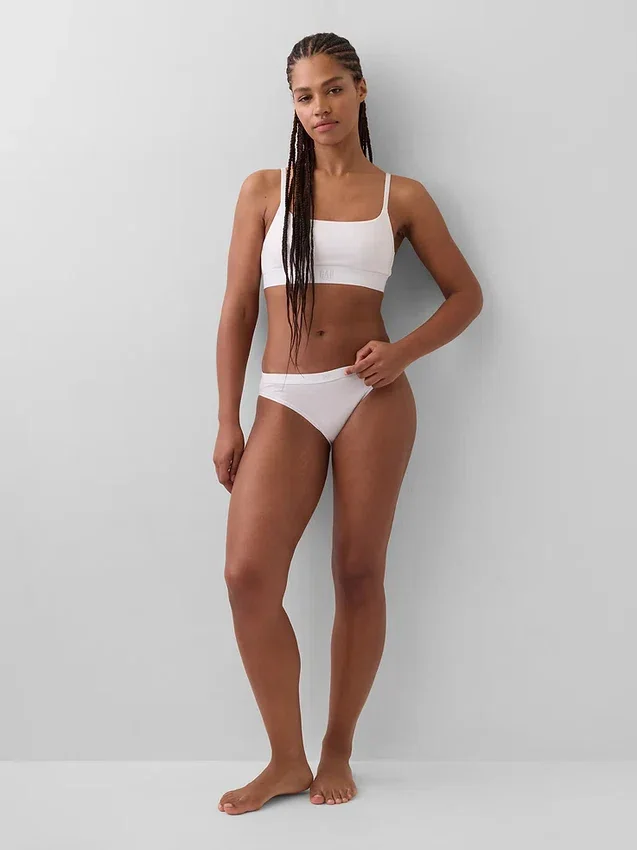 Slip bikini en coton bio extensible avec logo