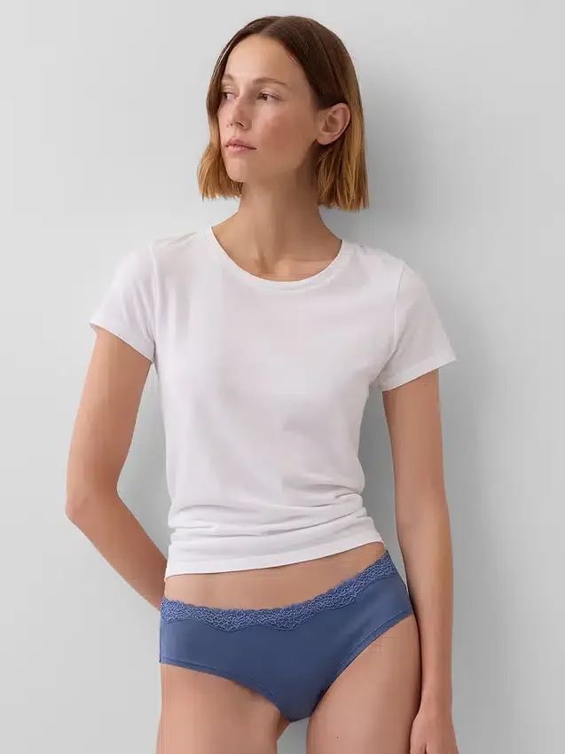 Slip taille basse en coton stretch bio avec bordure en dentelle