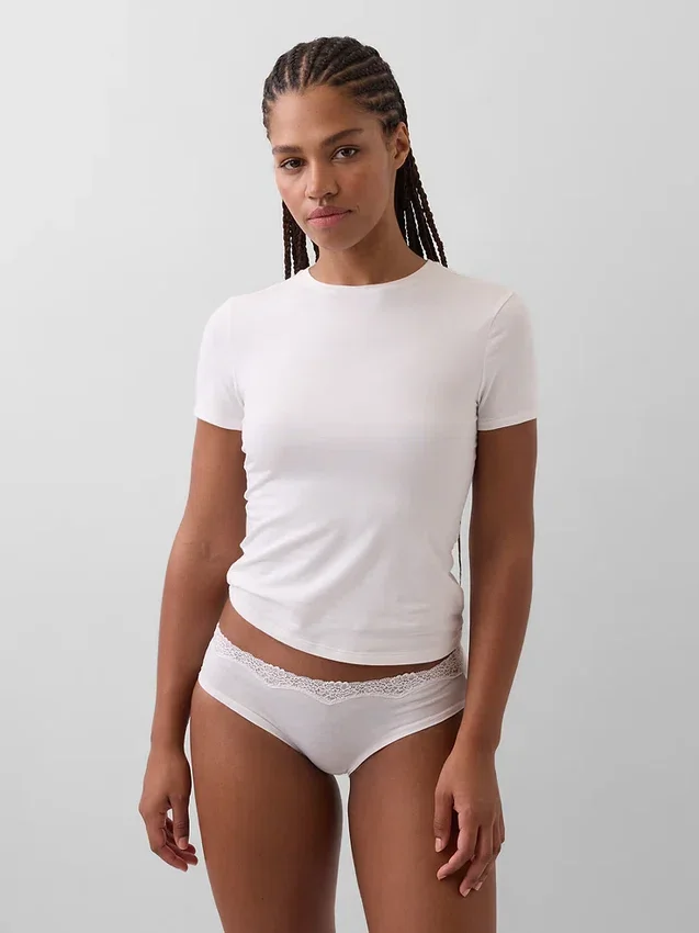Slip taille basse en coton stretch bio avec bordure en dentelle