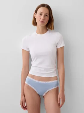 Slip taille basse en coton stretch bio avec bordure en dentelle