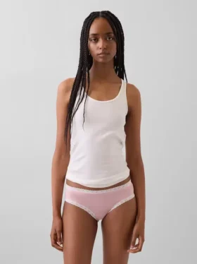 Slip taille basse en coton stretch bio avec bordure en dentelle