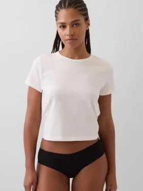Slip taille basse en coton stretch bio avec bordure en dentelle