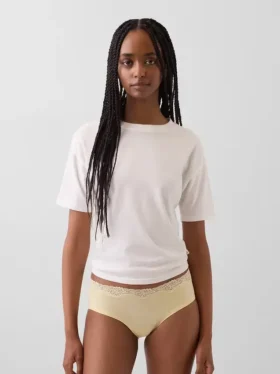 Slip taille basse en coton stretch bio avec bordure en dentelle