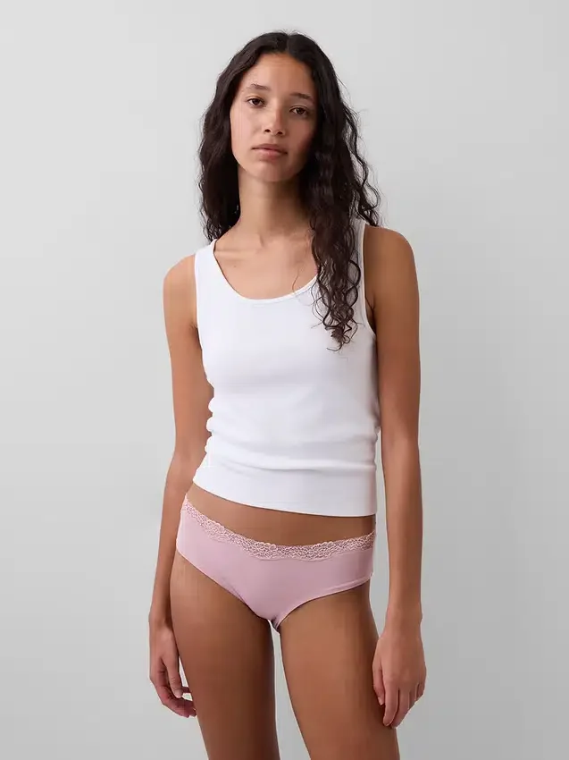 Slip taille basse en coton stretch bio avec bordure en dentelle