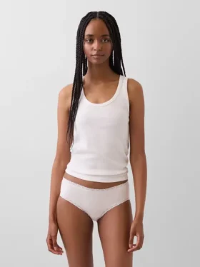 Slip taille basse en coton stretch bio avec bordure en dentelle