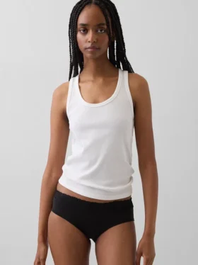 Slip taille basse en coton stretch bio avec bordure en dentelle