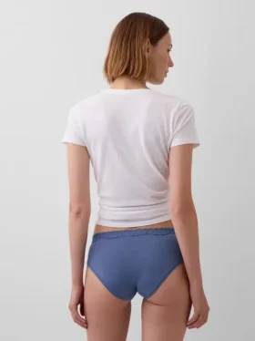 Slip taille basse en coton stretch bio avec bordure en dentelle
