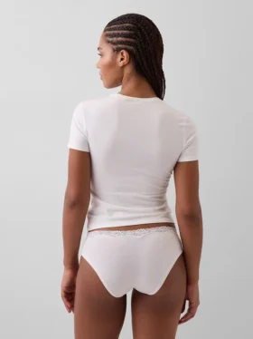 Slip taille basse en coton stretch bio avec bordure en dentelle