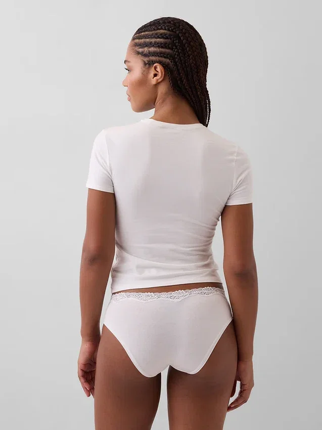 Slip taille basse en coton stretch bio avec bordure en dentelle