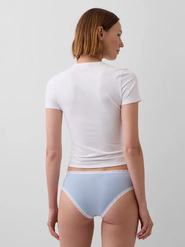 Slip taille basse en coton stretch bio avec bordure en dentelle