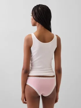 Slip taille basse en coton stretch bio avec bordure en dentelle