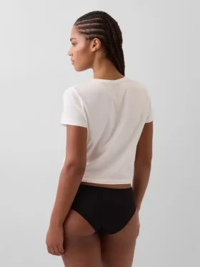 Slip taille basse en coton stretch bio avec bordure en dentelle