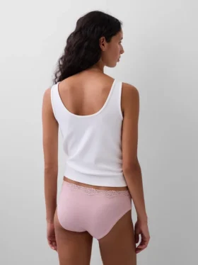 Slip taille basse en coton stretch bio avec bordure en dentelle
