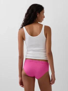 Slip taille basse en coton stretch bio avec bordure en dentelle