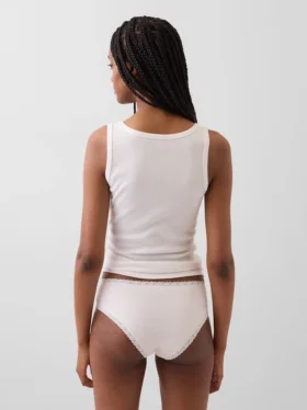 Slip taille basse en coton stretch bio avec bordure en dentelle