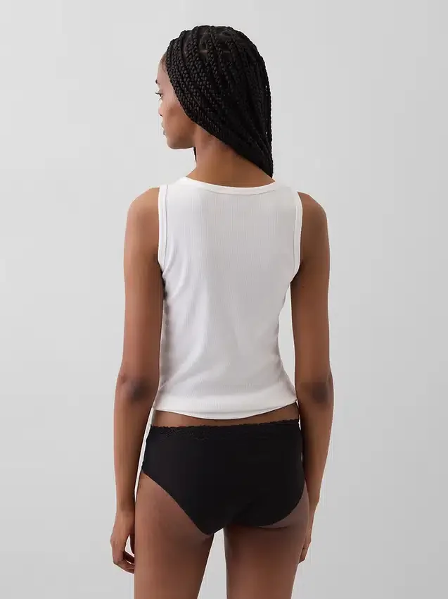 Slip taille basse en coton stretch bio avec bordure en dentelle