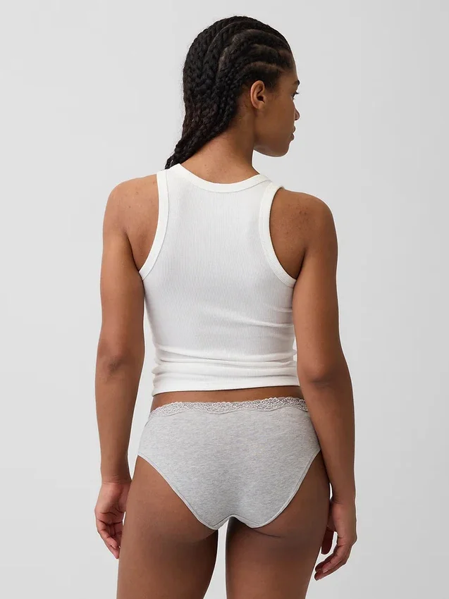 Slip taille basse en coton stretch bio avec bordure en dentelle