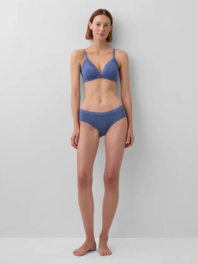 Slip taille basse en coton stretch bio avec bordure en dentelle