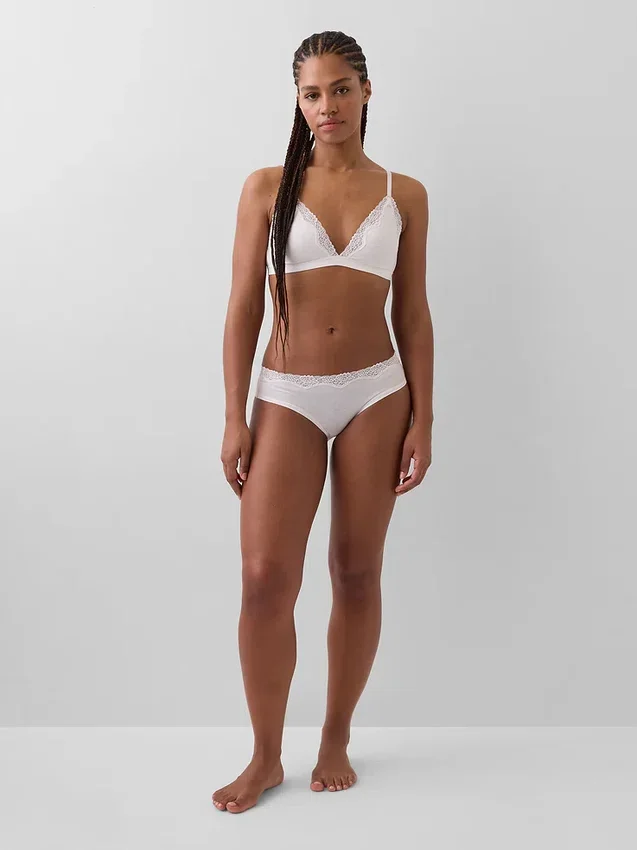 Slip taille basse en coton stretch bio avec bordure en dentelle
