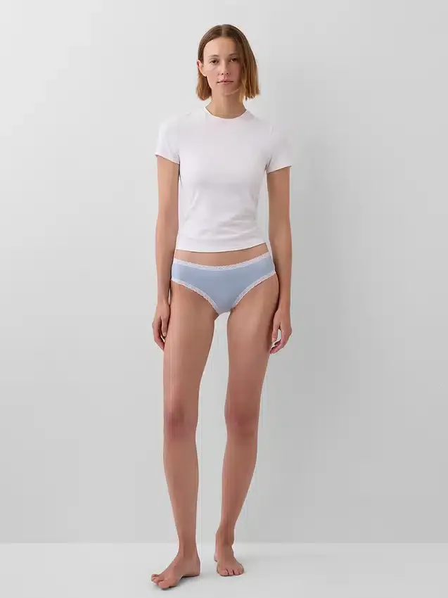 Slip taille basse en coton stretch bio avec bordure en dentelle