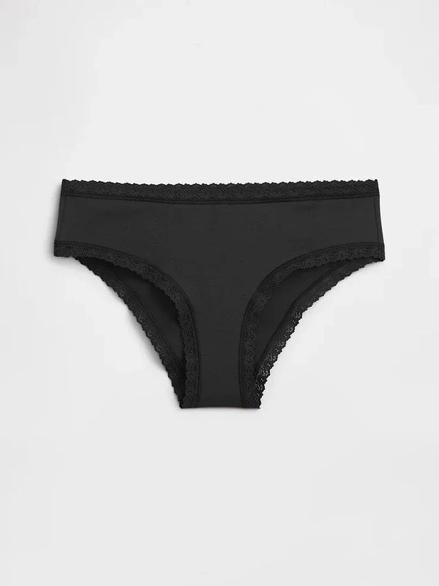 Slip taille basse en coton stretch bio avec bordure en dentelle