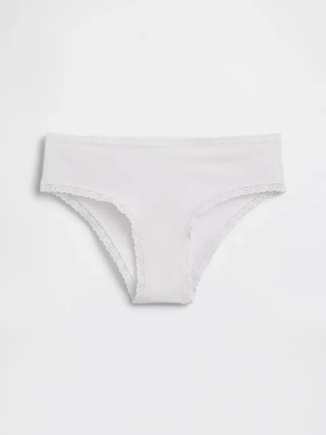 Slip taille basse en coton stretch bio avec bordure en dentelle