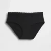 Slip taille basse en coton stretch bio avec bordure en dentelle