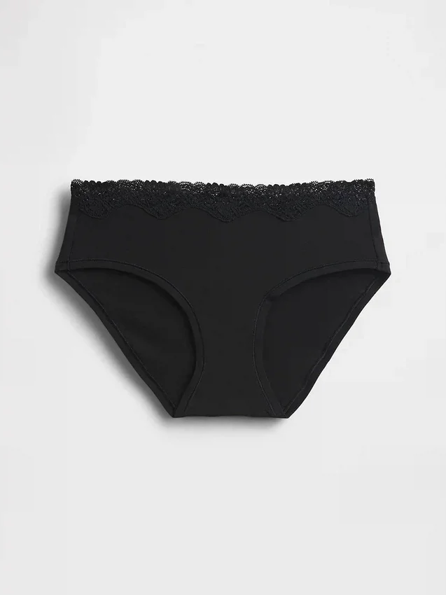 Slip taille basse en coton stretch bio avec bordure en dentelle