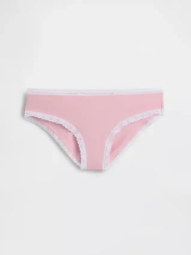 Slip taille basse en coton stretch bio avec bordure en dentelle
