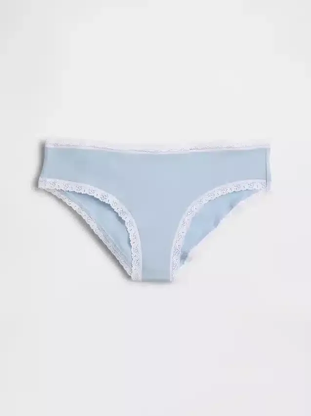 Slip taille basse en coton stretch bio avec bordure en dentelle