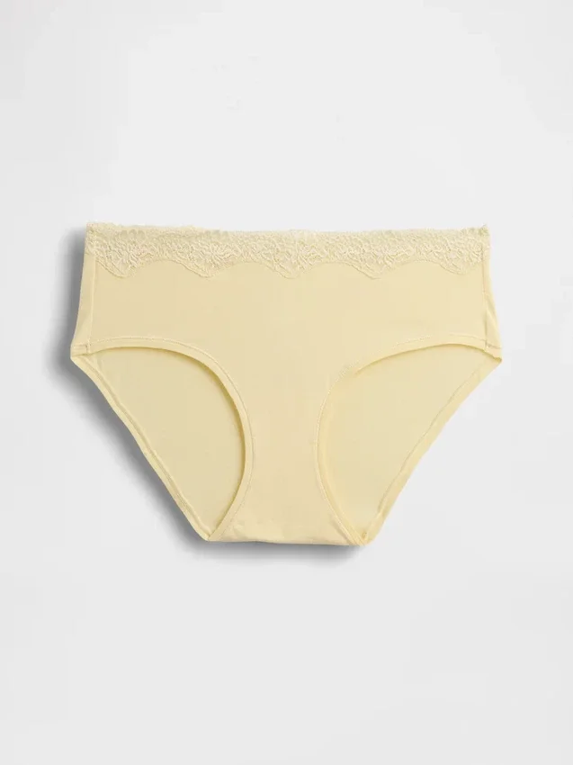 Slip taille basse en coton stretch bio avec bordure en dentelle