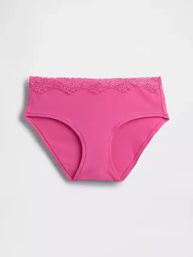Slip taille basse en coton stretch bio avec bordure en dentelle