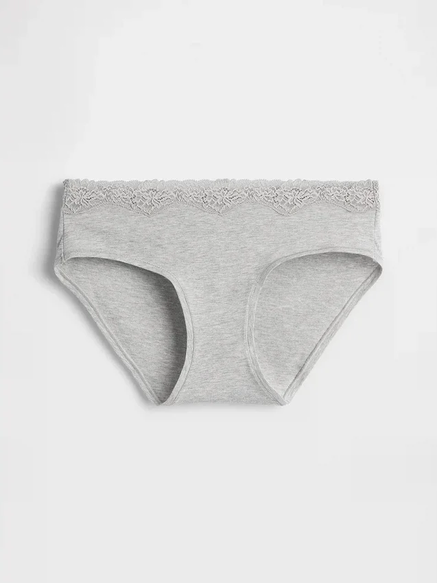 Slip taille basse en coton stretch bio avec bordure en dentelle