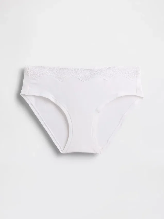Slip taille basse en coton stretch bio avec bordure en dentelle