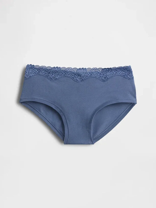 Slip taille basse en coton stretch bio avec bordure en dentelle