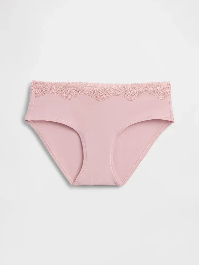 Slip taille basse en coton stretch bio avec bordure en dentelle