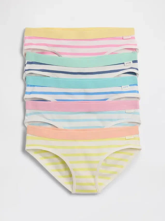 Slips bikini rayés en coton stretch bio pour enfants (lot de 5)