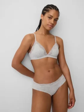 Soutien-gorge triangle en coton stretch bio avec bordure en dentelle