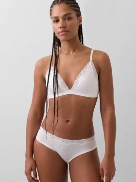 Soutien-gorge triangle en coton stretch bio avec bordure en dentelle