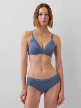 Soutien-gorge triangle en coton stretch bio avec bordure en dentelle