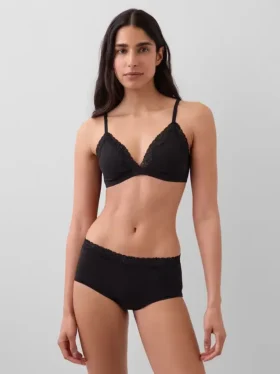 Soutien-gorge triangle en coton stretch bio avec bordure en dentelle