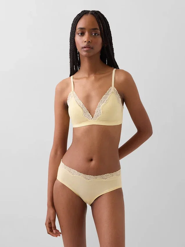 Soutien-gorge triangle en coton stretch bio avec bordure en dentelle