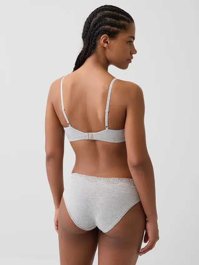 Soutien-gorge triangle en coton stretch bio avec bordure en dentelle