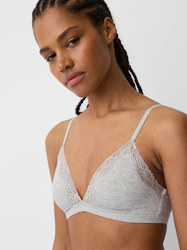 Soutien-gorge triangle en coton stretch bio avec bordure en dentelle