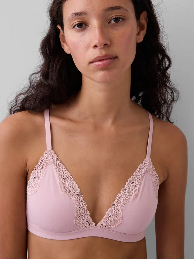 Soutien-gorge triangle en coton stretch bio avec bordure en dentelle