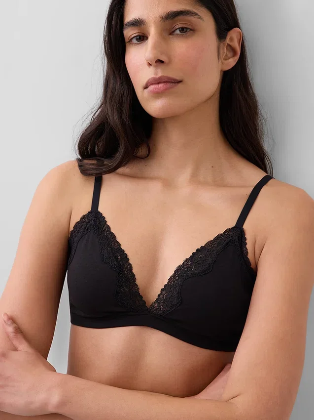 Soutien-gorge triangle en coton stretch bio avec bordure en dentelle